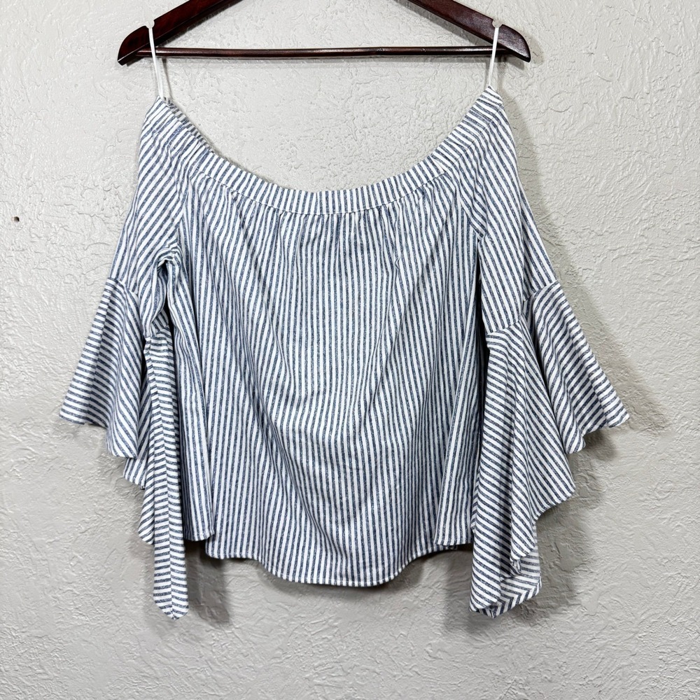 Jealous Tomato Off Shoulder Top Med 100% Cotton Coastal Resort Preppy Nautical
